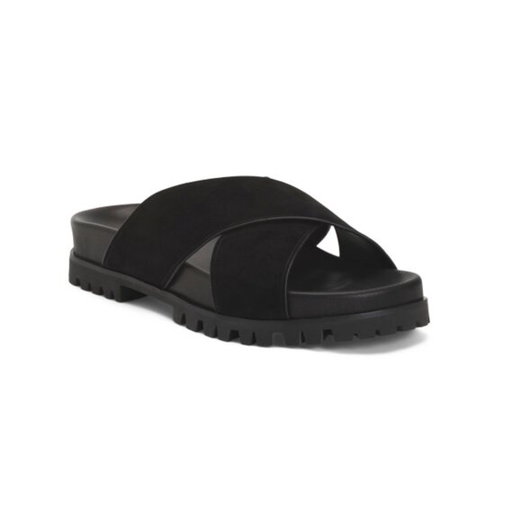 TAMARA MELLON Black Made In Spain Suede Dwell Cross Band Sandals - Picture 1 of 2